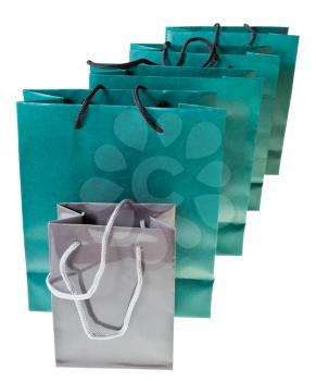 several paper shopping bags isolated on white backgrounds