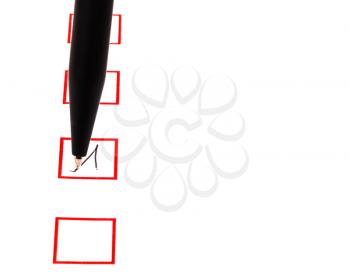 tick in red square box by black ballpen