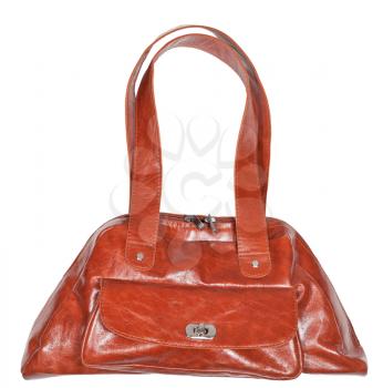leather brown handbag with closed pocket isolated on white background