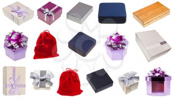 set of different gift boxes isolated on white background