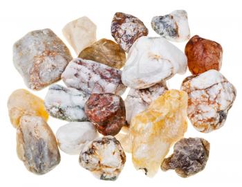 set of different mineral stones isolated on white background
