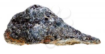 rock stone with crystal and metallic inclusions isolated on white background