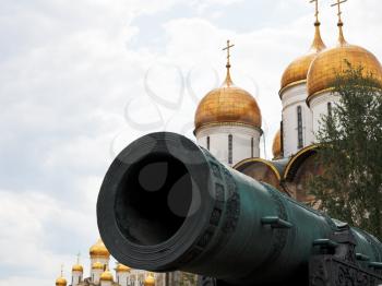 Tsar Cannon and dome of Dormition Cathedral, Moscow Kremlin