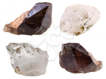 specimens of quartz crystals isolated on white background