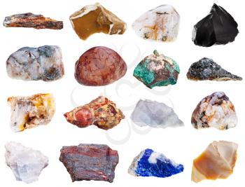 set of rock minerals isolated on white background