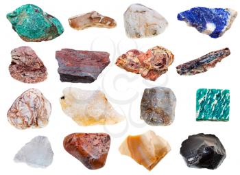 collection of rock minerals isolated on white background