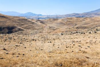 panorama of stone plateau of Zorats Karer (Carahunge) - pre-history megalithic monument in Armenia