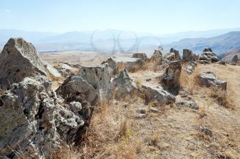 standing stones of Zorats Karer (Carahunge) - pre-history megalithic monument in Armenia