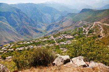 panorama of village Halidzor in caucasus mountains in Armenia