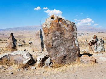 big megalithic menhirs of Zorats Karer (Carahunge) - pre-history megalithic monument in Armenia