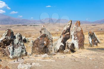 megalithic standing stone of Zorats Karer (Carahunge) - pre-history monument in Armenia