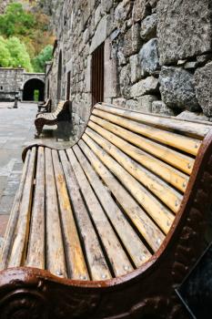 bench in medieval geghard monastery in Armenia