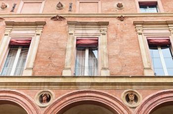 facade of medieval houses in Bologna Italy