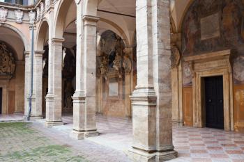 medieval courtyard of Archiginnasio palace - the first official headquarter for the world oldest University of Bologna