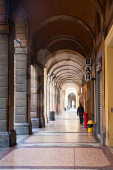 traditional urban arcade in Bologna, Italy