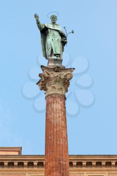 statue and column of Saint Dominic near Basilica of San Domenico, Bologna, Italy