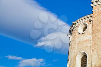 blue sky with white cloud and tower of Padua Cathedral, in Padua, Italy