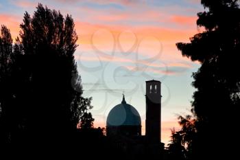 silhouette view of cupola Basilica e Scuola del Carmine in Padua, Italy