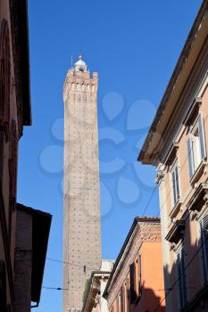 view on asinelli tower through via Santo Stefano in Bologna, Italy