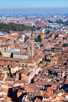 aerial view on old town from Asinelli tower in Bologna, Italy