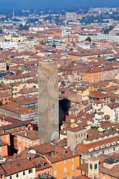 aerial bird eye view from Asinelli Tower, Bologna, Italy.