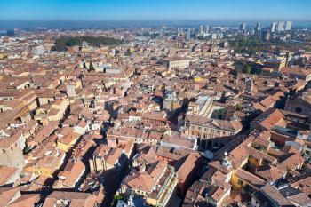 aerial bird eye view from Asinelli Tower on Bologna city, Italy