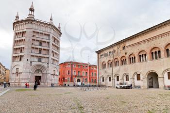 the Baptistery and Bishop's Palace on Piazza del Duomo, Parma, Italy