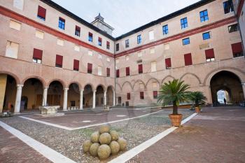 inner courtyard of The Castle Estense in Ferrara, Italy