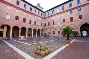 patio of The Castle Estense in Ferrara, Italy
