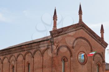 roof of medieval Chiesa di Santo Stefano in Ferrara, Italy