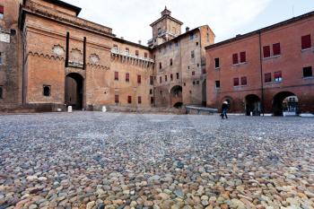 cobblestone Piazza Castello in Ferrara Italy in autumn