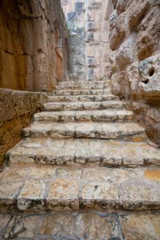 stone steps and entrance in medieval Ajlun Castle near Ajloun town, Jordan