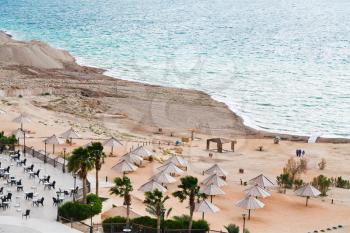 sand beach on Dead Sea coast in Jordan