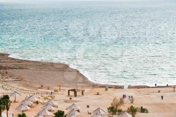 sand beach on Dead Sea coast in Jordan