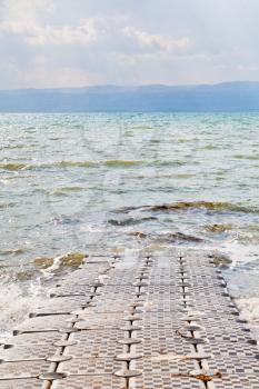pontoon pier on coast of Dead Sea, Jordan