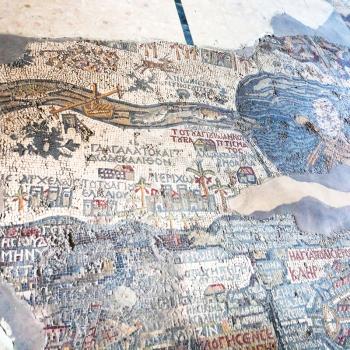ancient byzantine map of Holy Land on floor of Madaba St George Basilica, Jordan