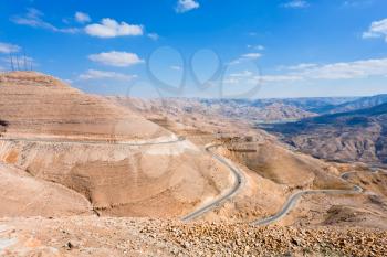 mountain serpentine King's road in Wadi Al Mujib valley, Jordan