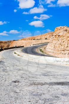 Road on mountain pass in Jordan in sunny day 