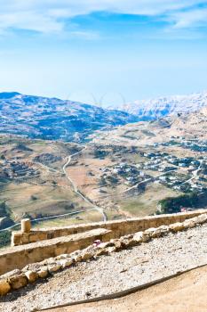 view from Kerak castle on mountain valley, Jordan