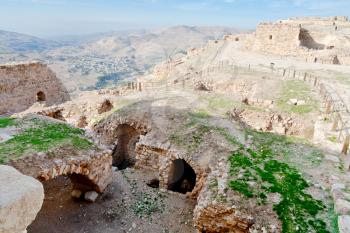 view on Upper court of ancient castle Kerak, Jordan