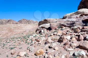 stone desert in mountain valley in Petra, Jordan