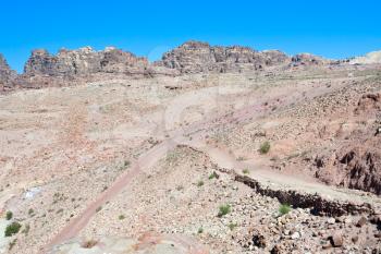 crossroads in stone waste land of Petra, Jordan