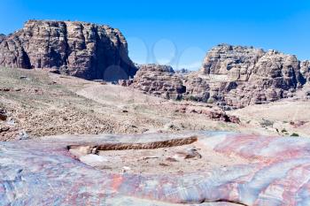multicolored stone dessert in Petra valley, Jordan