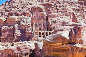 front view on Urn Tomb Cathedral  in Petra, Jordan