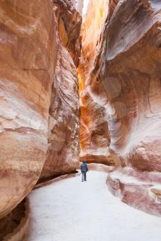 The Siq - narrow pass to ancient city Petra, Jordan
