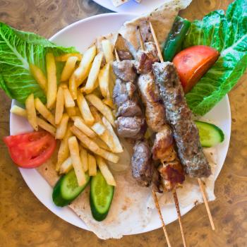 skewers mix arabic kebabs in Jordanian street restaurant