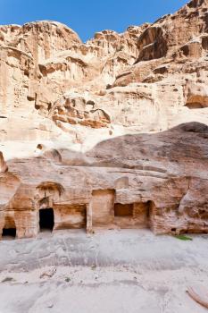 ancient chambers in caves in Little Petra, Jordan