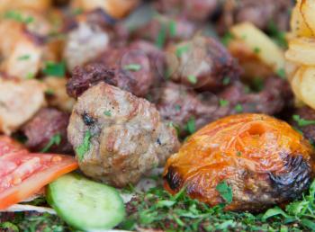arabic kebabs in Jordanian street restaurant close up
