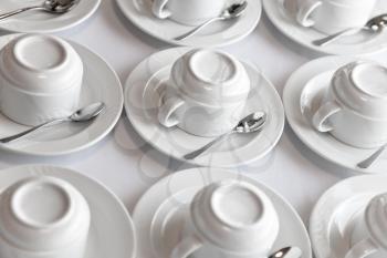 many white porcelain clean tea sets on table