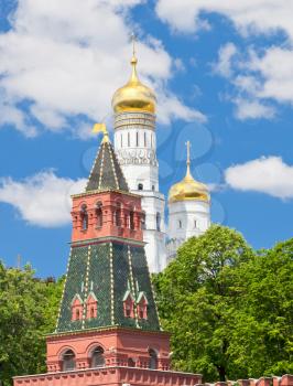 view on Moscow Kremlin tower and Ivan the Great Bell Tower in summer day